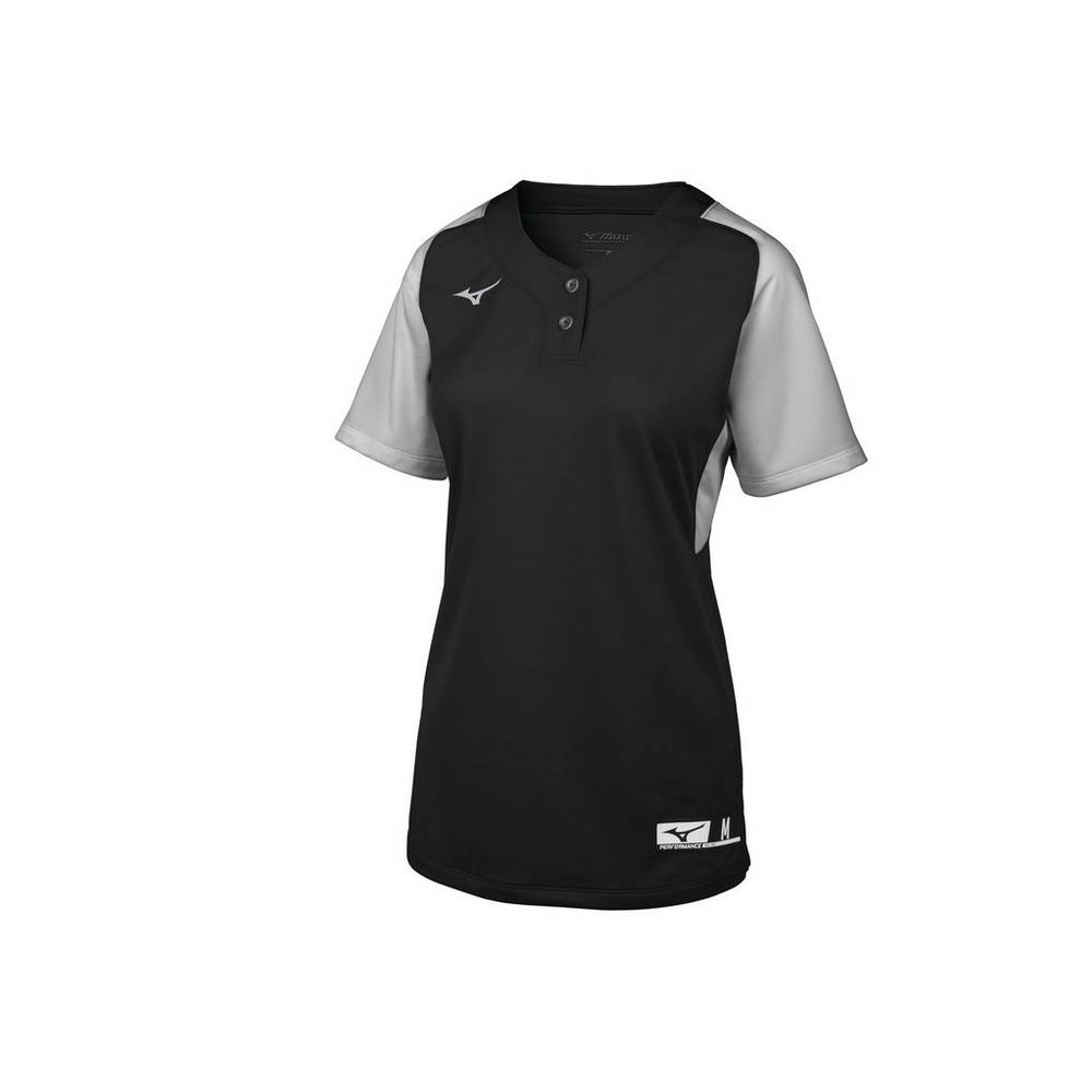 Womens Mizuno Aerolite 2-Button Softball Jersey Black/Grey Philippines (NUGJFB837)